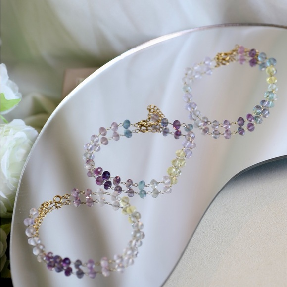 18K Gold Plated Minimalist Rainbow Fluorite Bracelet - Picture 10 of 11